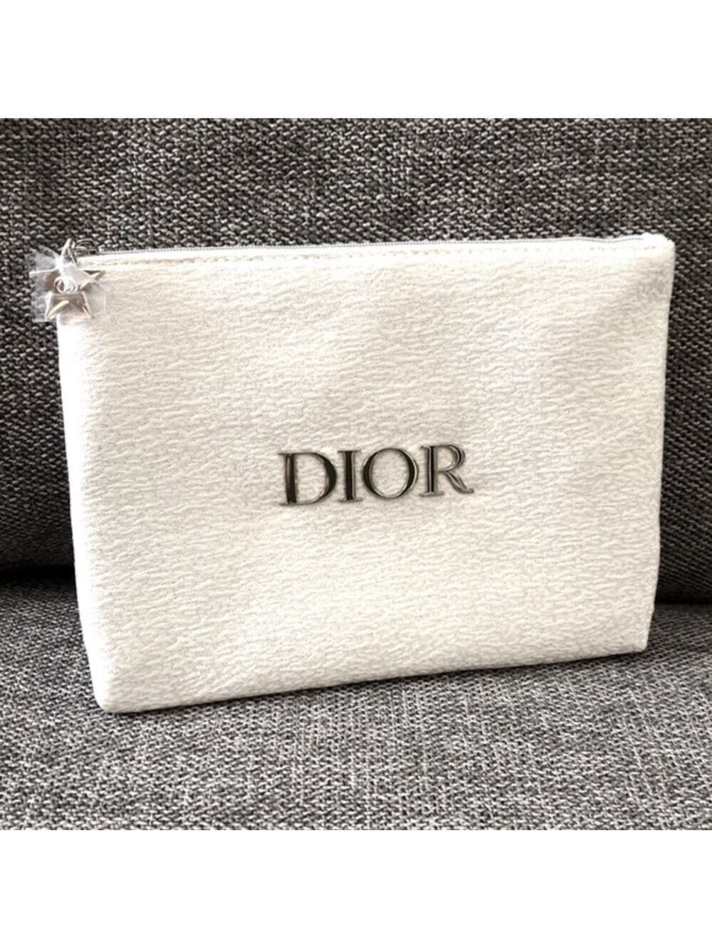 DIOR Beauty Makeup Logo Small Flat Authentic Luxury Pouch Silver Gift
